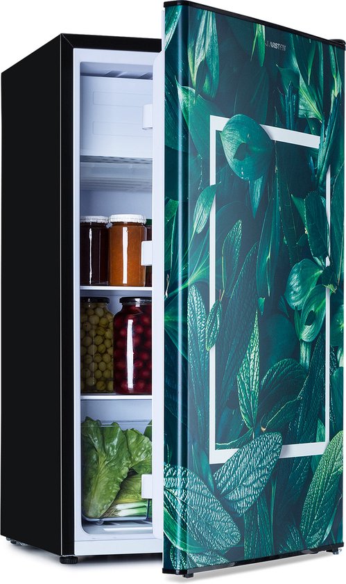 Klarstein Koelkast CoolArt koel-vriescombinatie - met 2 koelstanden, designfront, 5-traps thermostaat, 0 tot 10 °C, inhoud: 79 liter, thema: Bos - 41 dB - voor Keuken - Compact - Mini Fridge - Compact Koelkast - Kleine Koelkast van Klarstein