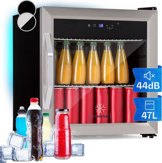 Klarstein Koelkast, Drankenkoelkast met glazen deur, Mini-koelkast geluidloos met 2 schappen & app-bediening, Outdoor koelkast, Kleine koelkast voor kamer, Minibar 0-13°C, Bierkoelkast 50 L