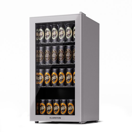 Klarstein koelkast met glazen deur, stille roestvrijstaal koelkast, indoor/outdoor drankenkoelkast, smalle wijnkoelkast voor dranken, 74L koelkast met uitneembare schappen, 3-18°C van Merkloos