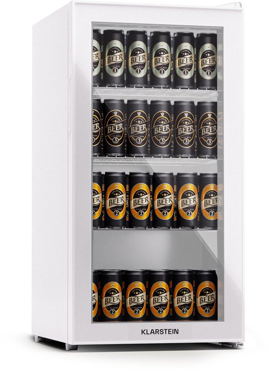 Klarstein koelkast met glazen deur, stille roestvrijstaal koelkast, indoor/outdoor drankenkoelkast, smalle wijnkoelkast voor dranken, 74L koelkast met uitneembare schappen, 3-18°C van Klarstein