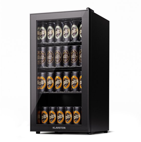 Klarstein koelkast met glazen deur, stille roestvrijstaal koelkast, indoor/outdoor drankenkoelkast, smalle wijnkoelkast voor dranken, 74L koelkast met uitneembare schappen, 5-18°C van Merkloos