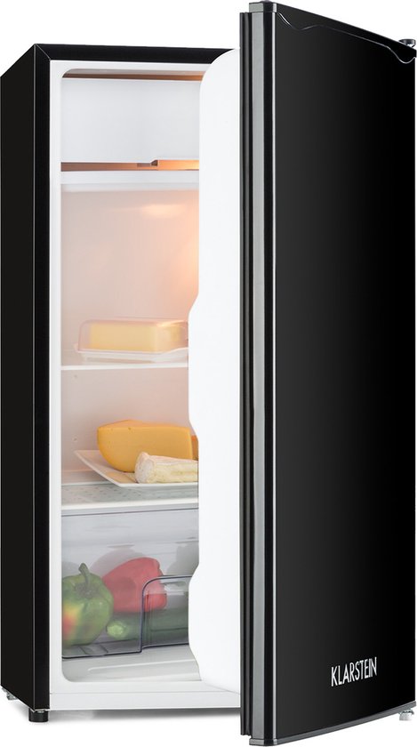 Klarstein Koelkast Zelfvoorzienend design Koelkast - volume: 91 Liter - 2 Niveaus - 5 Standen Thermostaat - IJsvak - Zwart - 90L - voor Keuken - Compact - Mini Fridge - Compact Koelkast - Kleine Koelkast - Vrijstaande Koelkast