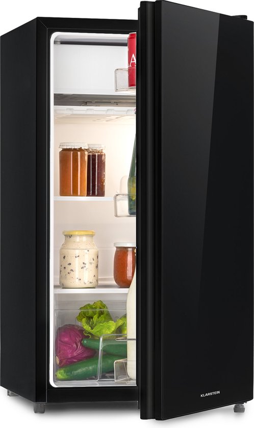 Klarstein Luminance Frost Koelkast - Capaciteit: 91 Liter - Energie-efficiëntieklasse E - Crispvak - 2 Glazen schappen - 3 Deurvakken - Temperatuurinstelling: 7 Standen - Zwart van Klarstein