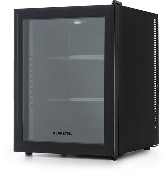 Klarstein Mini-Koelkast Brooklyn 42 Glazen Deur LED 42L - Minikoelkast Minibar Drankkoeler - 12-18°C Compressorkoeling - voor Hotelkamer voor Slaapkamer - Compact - Mini Fridge - Hotelkoelkast - Kleine Koelkast - Compact Koelkast