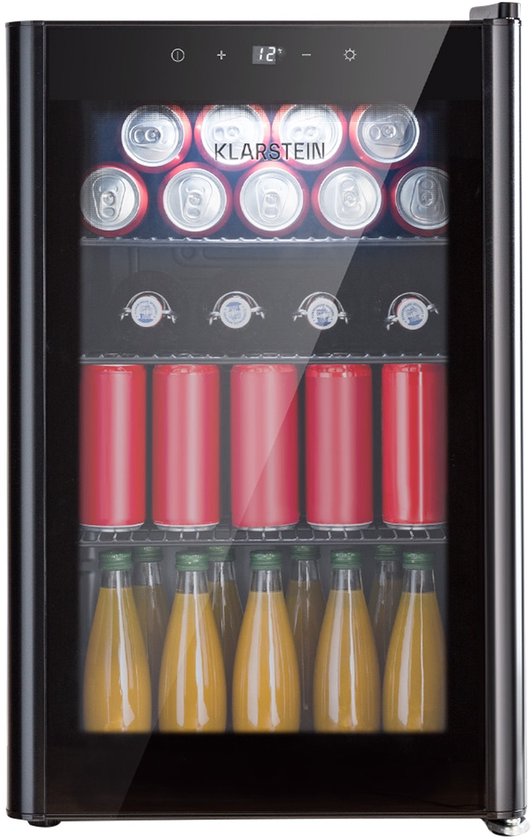Klarstein Mini koelkast - Glazen deur - LED Verlichting - 3 Planken - 70 liter - Binnen/Buiten - 0-10°C - Zwart - Compact - Touch - Mini Fridge Kleine Koelkast Hotelkoelkast Drankkoeler Compact Koelkast van Klarstein
