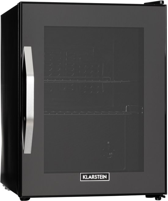Klarstein Mini Koelkast met Glazen Deur, Mini Koelkast voor Kamer, Kleine Drankkoelkast met Verstelbare Planken, 33 Liter, Stille Indoor/Outdoor Koelkast - Compact - Zwart - LED Touch - Mini Fridge - Hotelkoelkast - Kleine Koelkast