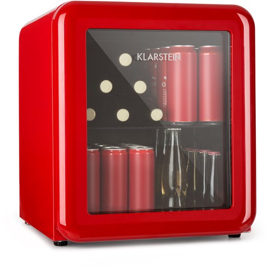 Klarstein PopLife Drankenkoeler - Minibar, Retro Koelkast, 0-10°C, slechts 39 dB, 48 L, milieuvriendelijk, dubbelwandige deur, retro design, rood van Klarstein