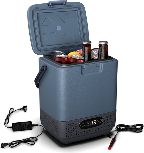 Klarstein SwiftFrost 12L elektrische koelbox. - 3 Poorten: 230 V - 12 V - Aansluiting voor sigarettenaansteker & USB-Poort - Draagbaar - Koelen & warmhouden - Auto, vrachtwagen, camping - Stopcontact - Blauw van Klarstein