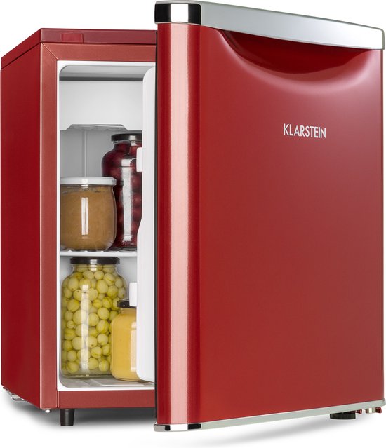 Klarstein Yummy - Koelkast met vriesvak, koelmiddel: R600a, 42 dB, 1 draadrek, incl. lekbak, 45 liter, vriesvak: 3 liter, koelgedeelte: 42 liter, rood