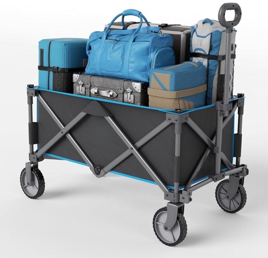 Klarven® Bolderkar Blauw - Opvouwbaar Luchtbanden - 100 kg draagvermogen, Verstelbare handgreep - B 48 x D 30 x H 89 cm