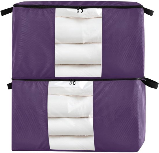 Kleding Opbergzakken - Dekbed Zakken Organiseren - Opbergen van Kleding - Doorzichtig PVC Venster - 2 stuks 95L - Paars