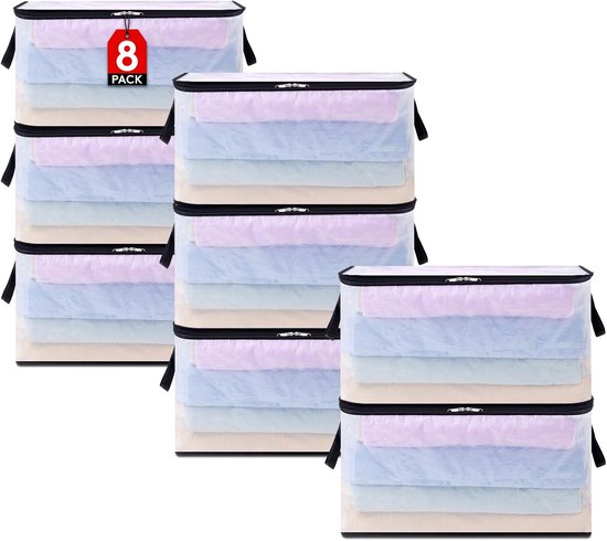 Kleding Opbergzakken Set - Transparante Opbergboxen - Seizoensspullen Opbergen - Opvouwbaar Stevig PP - 8x 60L - Doorzichtig