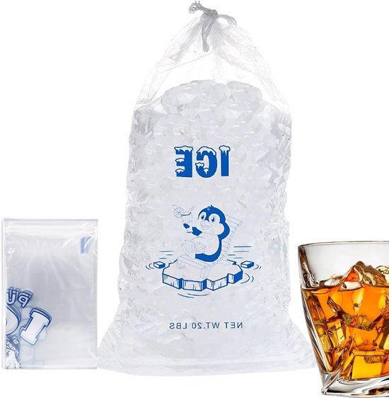Kleine ijszakken - IJsblokjeszakken vriezer - Dranken koelen - Trekkoord sluiting - 9 kg - Wit
