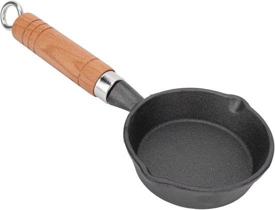 Kleine Koekenpan 10 cm Gietijzer met Houten Handvat voor Pannenkoek of Ei