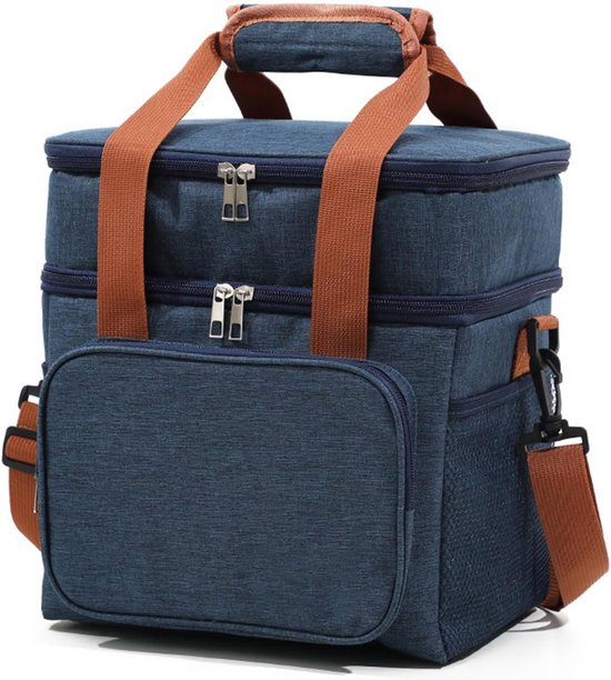 Kleine koeltas (13 liter) – Opvouwbaar – Draagbare geïsoleerde tas / vriestas – Lunchtas – Picknicktas – Afmetingen: 25 x 18 x 30 cm – Thermotas – Geschikt voor picknicks, kantoor en werkplek – Blauw