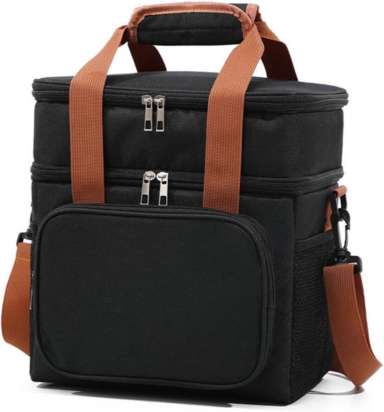 Kleine koeltas (13 liter) – Opvouwbaar – Draagbare geïsoleerde tas / vriestas – Lunchtas – Picknicktas – Afmetingen: 25 x 18 x 30 cm – Thermotas – Geschikt voor picknicks, kantoor en werkplek – zwart