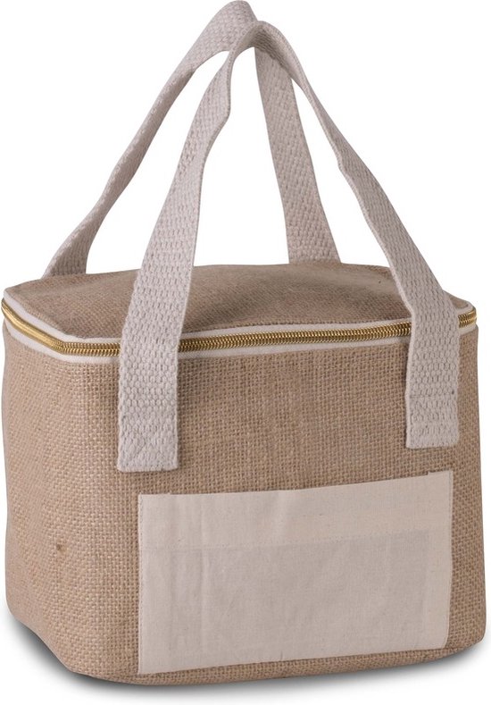 Kleine koeltas jute/canvas naturel 20 cm - 5 liter - Koelboxen/koeltassen - Lunchtrommel/lunchtas van Klein