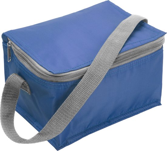 Kleine koeltas voor 6 blikjes - blauw - met rits en draagband - Lunch-drankjes-medicijnen - 20 x 13 x 13 cm van Merkloos