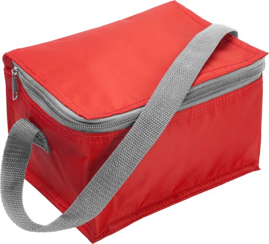 Kleine koeltas voor 6 blikjes - rood - met rits en draagband - Lunch-drankjes-medicijnen - 20 x 13 x 13 cm van Klein