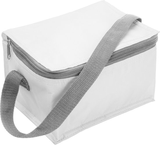 Kleine koeltas voor 6 blikjes - wit - met rits en draagband - Lunch-drankjes-medicijnen - 20 x 13 x 13 cm van Klein