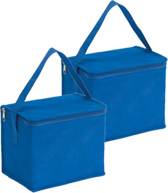 Kleine koeltas voor lunch - 2x - blauw - 20 x 13 x 17 cm - 4.5 liter - Koeltassen - medicijnen/sixpack van Merkloos
