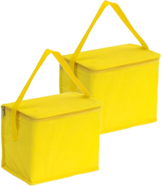Kleine koeltas voor lunch - 2x - geel - 20 x 13 x 17 cm - 4.5 liter - Koeltassen - medicijnen/sixpack van Merkloos