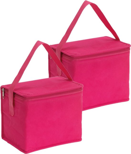 Kleine koeltas voor lunch - 2x - roze - 20 x 13 x 17 cm - 4.5 liter - Koeltassen - medicijnen/sixpack van Merkloos