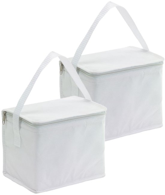Kleine koeltas voor lunch - 2x - wit - 20 x 13 x 17 cm - 4.5 liter - Koeltassen - medicijnen/sixpack van TOM.