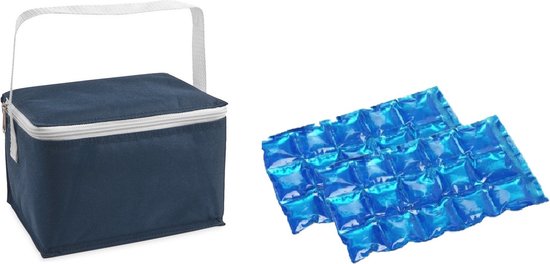 Kleine koeltas voor lunch blauw met 2 stuks flexibele koelelementen 3.5 liter van Merkloos