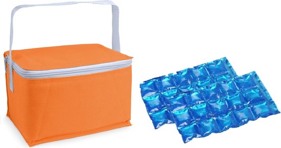 Kleine koeltas voor lunch oranje met 2 stuks flexibele koelelementen 3.5 liter van Klein