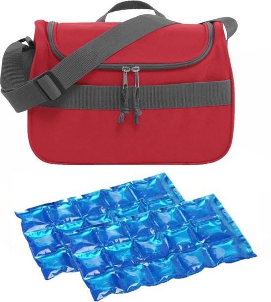 Kleine koeltas voor lunch rood met 2 stuks flexibele koelelementen 10 liter van Klein