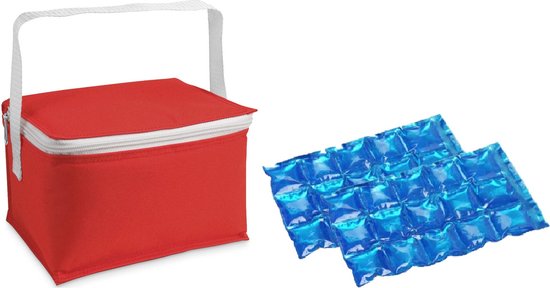 Kleine koeltas voor lunch rood met 2 stuks flexibele koelelementen 3.5 liter van Klein