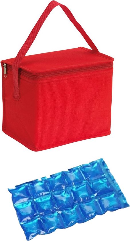 Kleine koeltas voor lunch rood met 2 stuks flexibele koelelementen 4.5 l van Merkloos