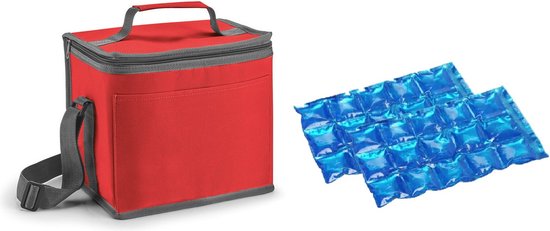 Kleine koeltas voor lunch rood met 2 stuks flexibele koelelementen 9 liter van Klein