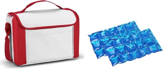 Kleine koeltas voor lunch rood/wit met 2 stuks flexibele koelelementen 8 liter van Klein