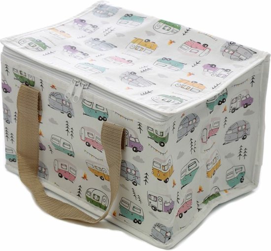 Kleine lunch / sixpack koeltas - Camping print - 20 x 30 cm - 12Liter van Klein