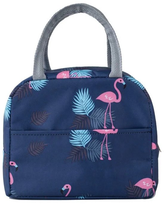 Kleine Lunchtas - Flamingo Marineblauw - Volwassenen en kinderen - Compact & Handig - Thermische zak - Koeltas - lunchbox - Picknick -School - Lunch - Werk van Merkloos