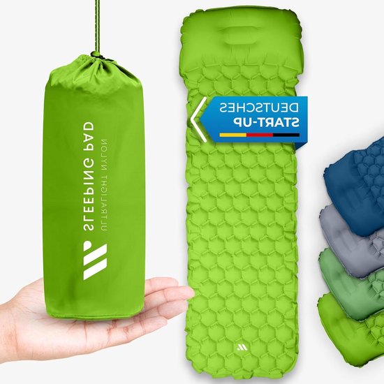 Kleine matras - Outdoor matras - Kamperen en wandelen - Ultralicht met kussen - 600 Gram - Lichtgroen