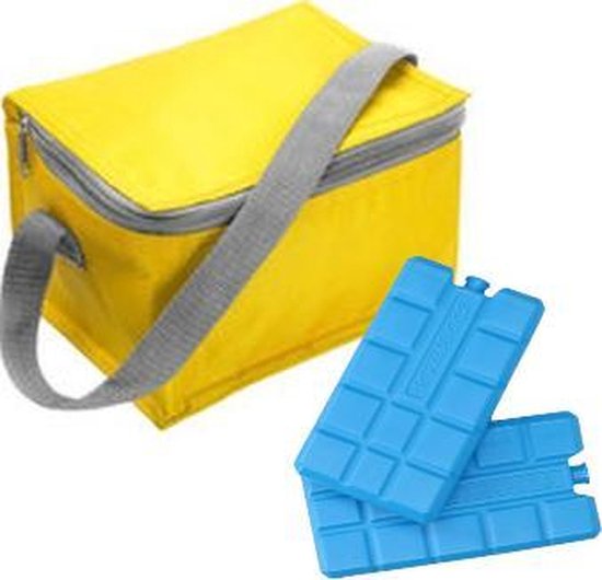 Kleine mini koeltas Geel voor 6 blikjes inclusief 2 koelelementen - Compacte koelboxen/koeltassen en elementen van SILVERGEAR