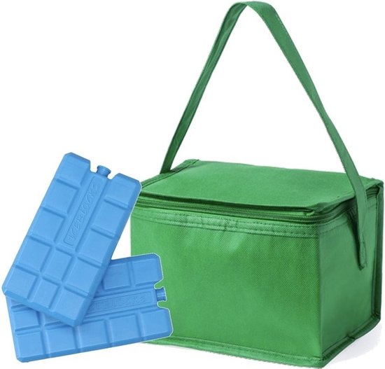 Kleine mini koeltas groen voor 6 blikjes inclusief 2 koelelementen - Compacte koelboxen/koeltassen en elementen van Klein