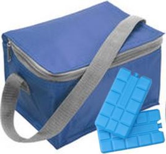 Kleine mini koeltas lavendelblauw voor 6 blikjes inclusief 1 koelelementen - Compacte koelboxen/koeltassen en elementen van Klein
