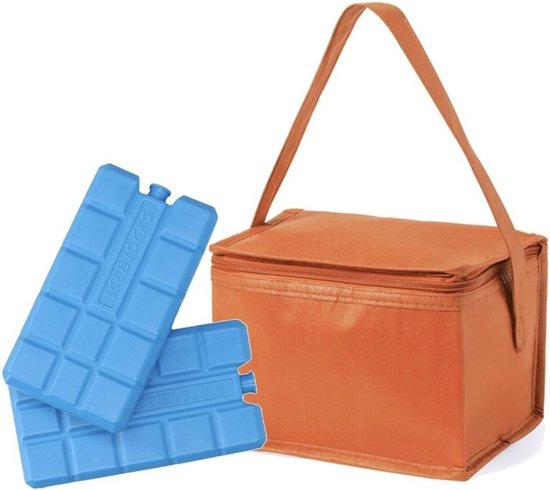 Kleine mini koeltas oranje voor 6 blikjes inclusief 2 koelelementen - Compacte koelboxen/koeltassen en elementen van Klein
