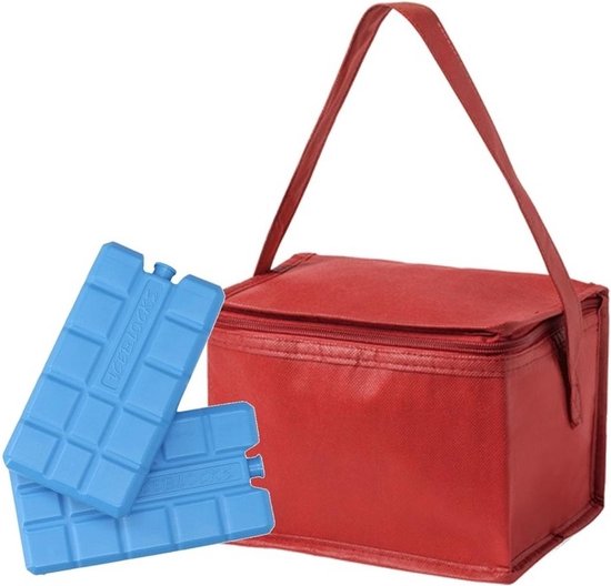 Kleine mini koeltas rood voor 6 blikjes inclusief 2 koelelementen - Compacte koelboxen/koeltassen en elementen van Klein