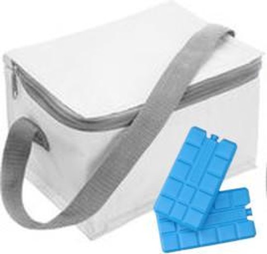 Kleine mini koeltas wit voor 6 blikjes inclusief 1 koelelement - Compacte koelboxen/koeltassen en elementen van Merkloos