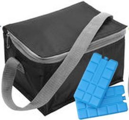 Kleine mini koeltas zwart voor 6 blikjes inclusief 1 koelelement - Compacte koelboxen/koeltassen en elementen van Merkloos