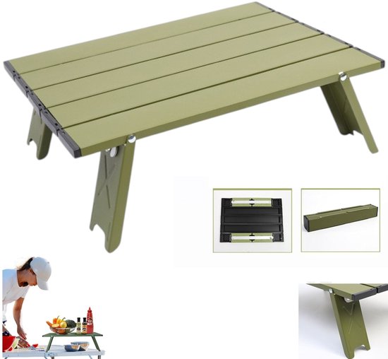 Kleine opvouwbare campingtafel - opvouwbare buitentafel – mini-strandtafel met draagtas - Kampeer opvouwbare tafel - Draagbare opvouwbare picknicktafel - Lichtgewicht campingtafel van aluminiumlegering - groen van Merkloos