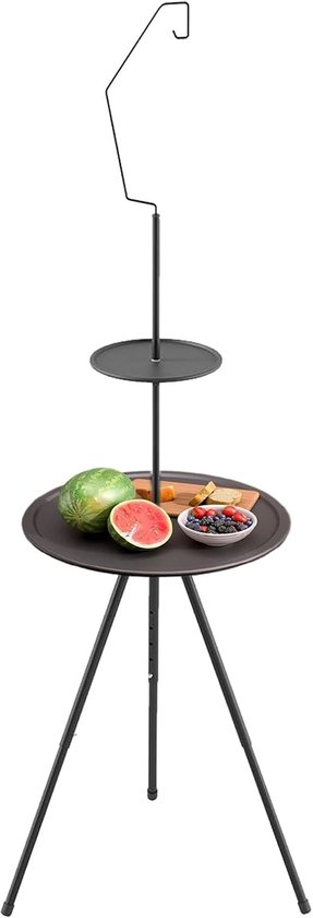 Kleine Ronde Vouwtafel - Compacte Campingtafel - Buitenactiviteiten - Dubbele Laag Opbergruimte - 38x38x4 cm - Zwart