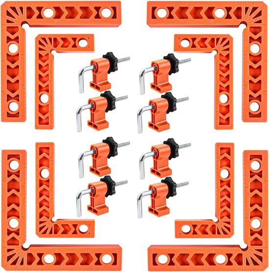Klem van 90 graden, positioneringsvierkanten, (3" 4") x 8 haakse klem met 8 klemmen, hoekklemmen, houtbewerkingsgereedschap voor foto's, frames, kasten, dozen