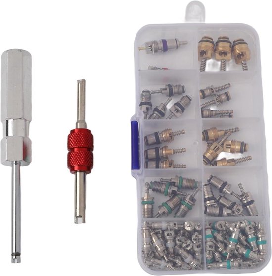 Klepkern Set - Ventiel Reparatie - Auto Airco Onderhoud - Aluminium Messing - 102 Stuks - Transparant