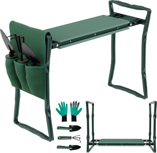 Kniebank voor tuinieren, tuinkruk, inklapbaar met EVA-schuimkussen, tuinkruk met opvouwbare werktas, 2-in-1 kniebank tot belastbaarheid 150 kg, 59 x 28 x 49 cm (groen) van ProBache